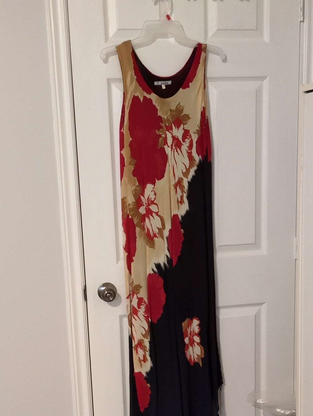 NUDE Sleeveless Floral Maxi Dress in Red, Tan & Black